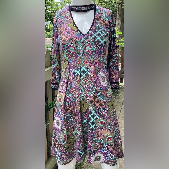 Shelly Klassen boho bright patterned dress. Fit and flair small - Picture 2 of 15